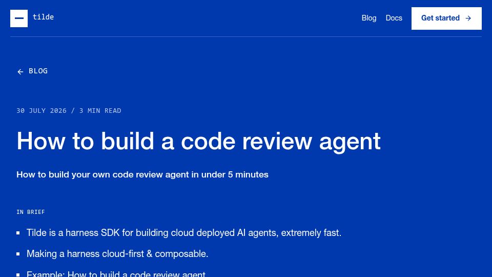 Screenshot of trytilde.ai: Show HN: How to build and self-host a code review agent