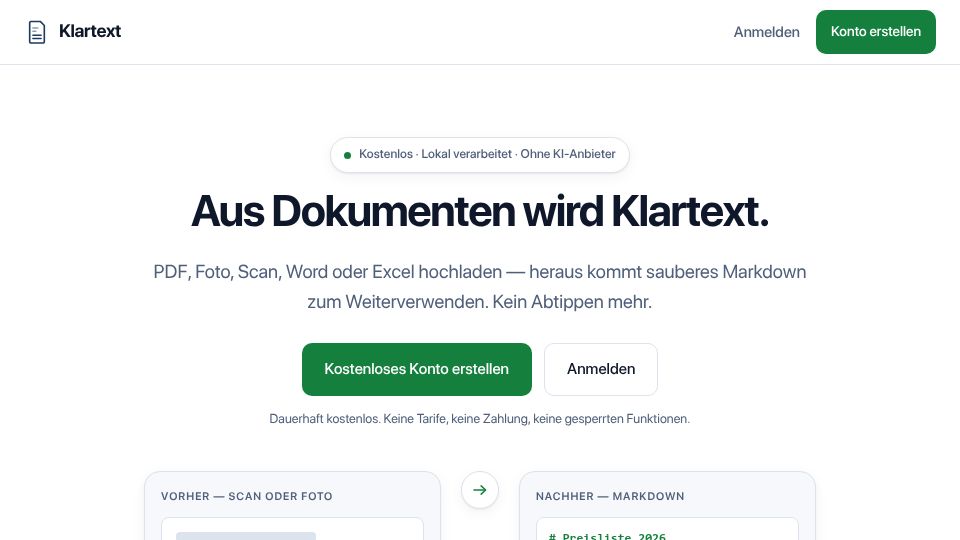 Screenshot of klartext.it-handwerk-stuttgart.de: Make Everything to Markdown