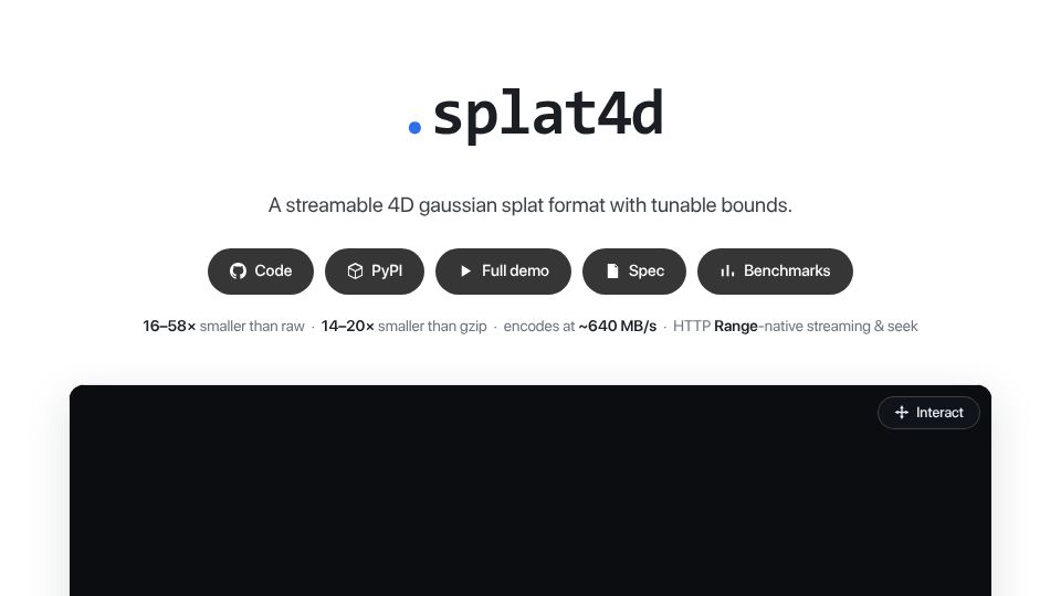 Screenshot of adamraudonis.github.io: Fable created novel 4D splat format