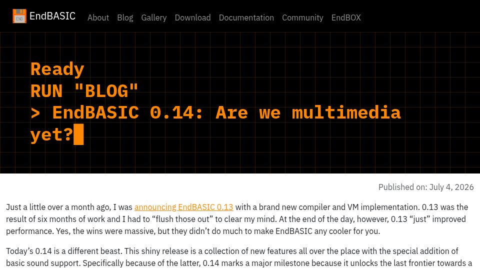 Screenshot of endbasic.dev: EndBASIC 0.14: Are we multimedia yet?