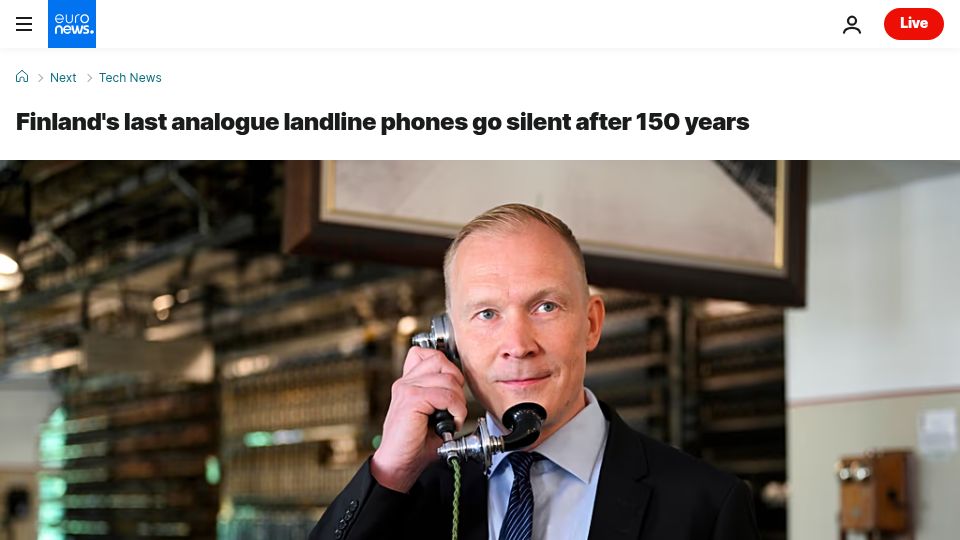Screenshot of euronews.com: Finland's last analogue landline phones go silent after 150 years