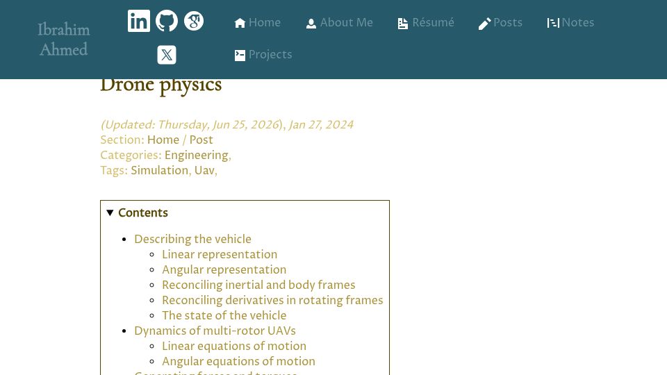 Screenshot of iahmed.me: Drone Physics