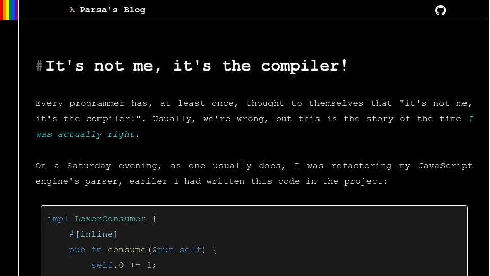 Screenshot of parsa.wtf: It's not me, it's the compiler