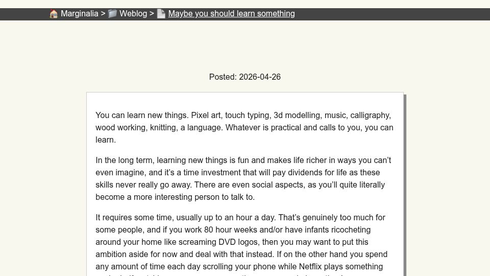 Screenshot of marginalia.nu: Maybe you should learn something