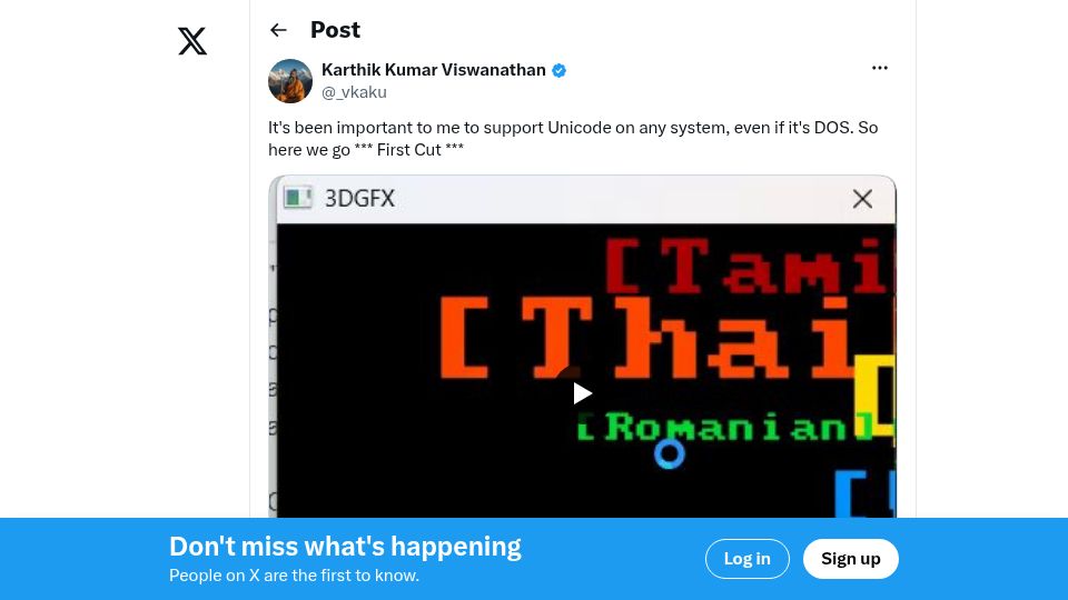 Screenshot of twitter.com: You can get Unicode working on DOS
