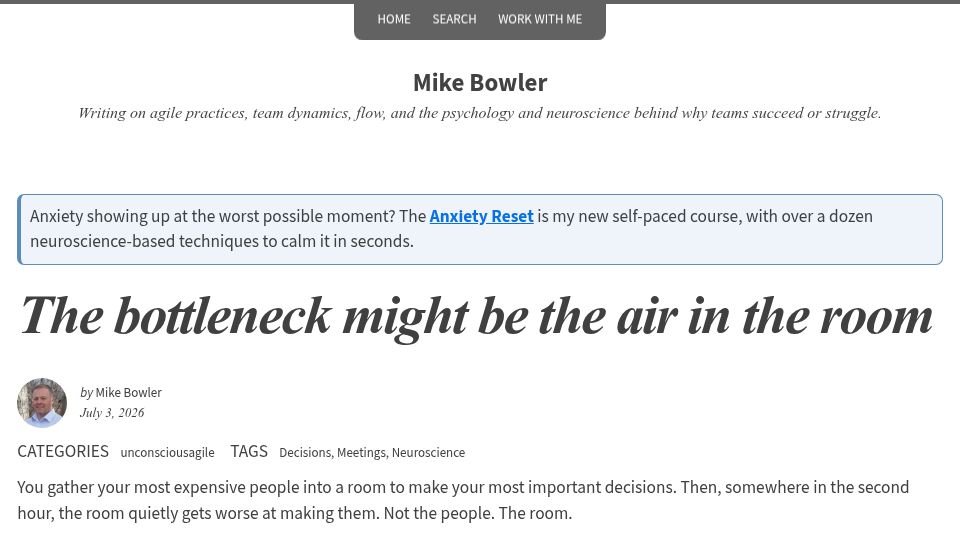 Screenshot of blog.mikebowler.ca: The bottleneck might be the air in the room