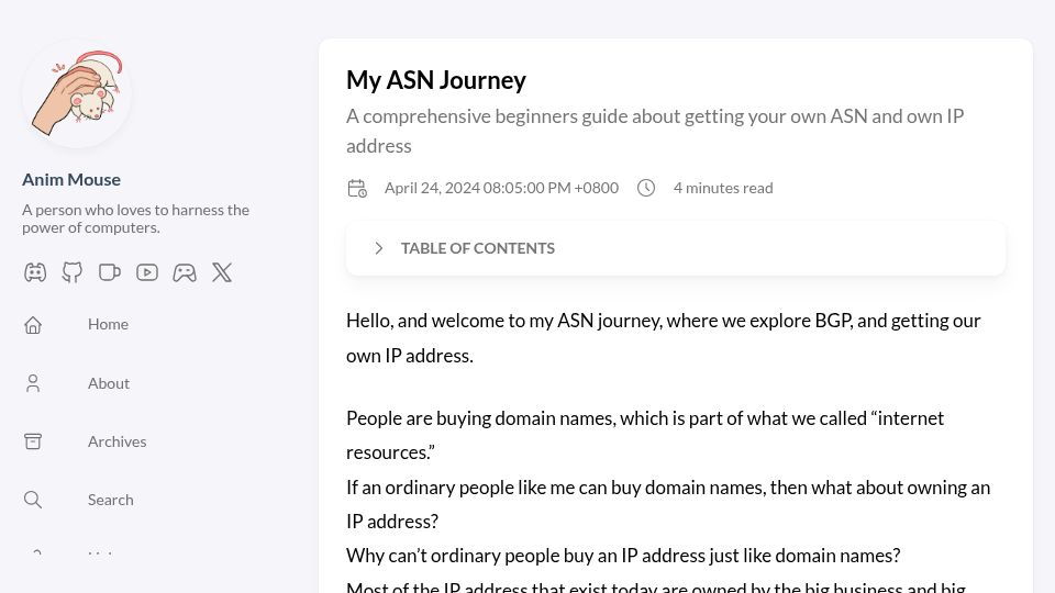 Screenshot of animmouse.com: My ASN Journey series (2024)
