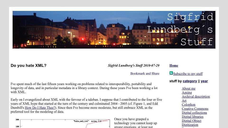 Screenshot of sigfrid-lundberg.se: Do you hate XML? (2010)