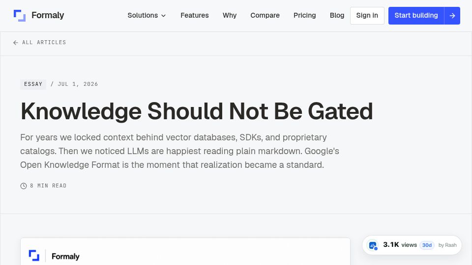 Screenshot of formaly.io: Knowledge Should Not Be Gated