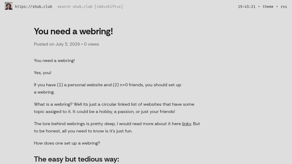 Screenshot of shub.club: You need a webring