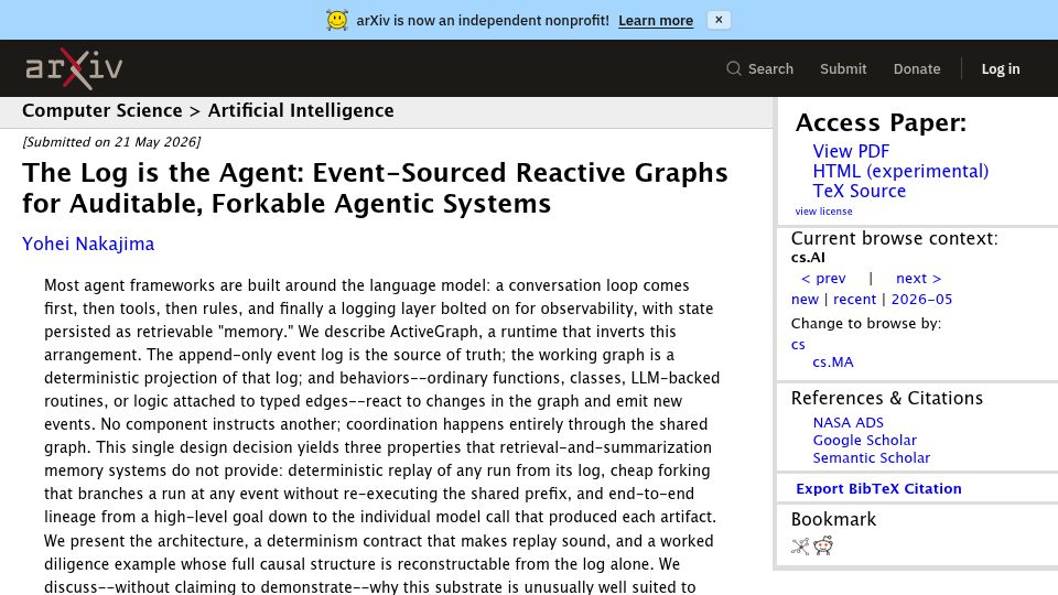 Screenshot of arxiv.org: The Log is the Agent