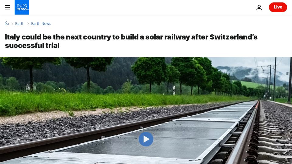 Screenshot of euronews.com: Solar rail could become common in Europe after successful trial in Switzerland