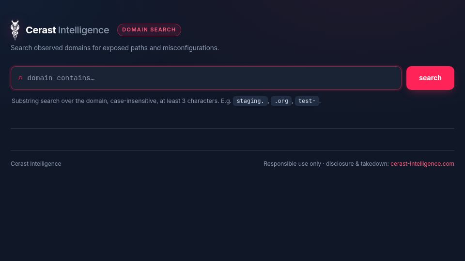 Screenshot of search.cerast-intelligence.com: Show HN: Osint tool that finds exposed files on domains