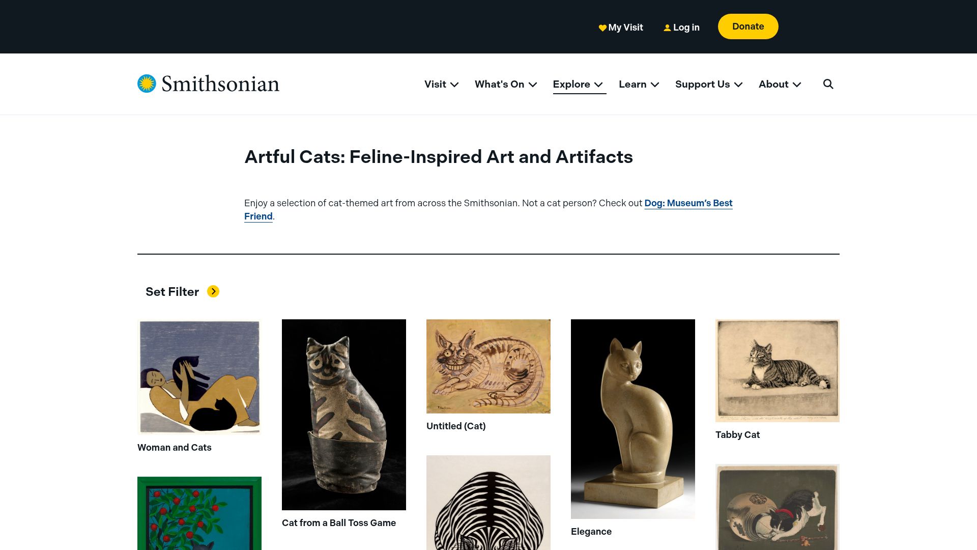 Screenshot of si.edu: Artful Cats: Feline-Inspired Art and Artifacts