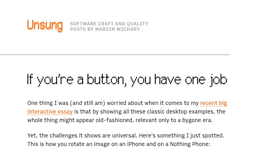 Screenshot of unsung.aresluna.org: If you're a button, you have one job