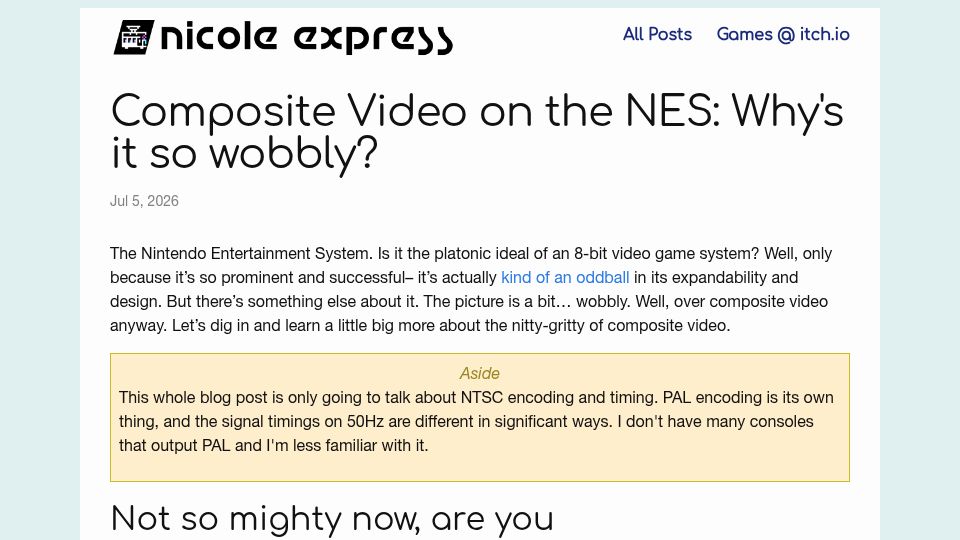 Screenshot of nicole.express: Composite Video on the NES: Why's it so wobbly?