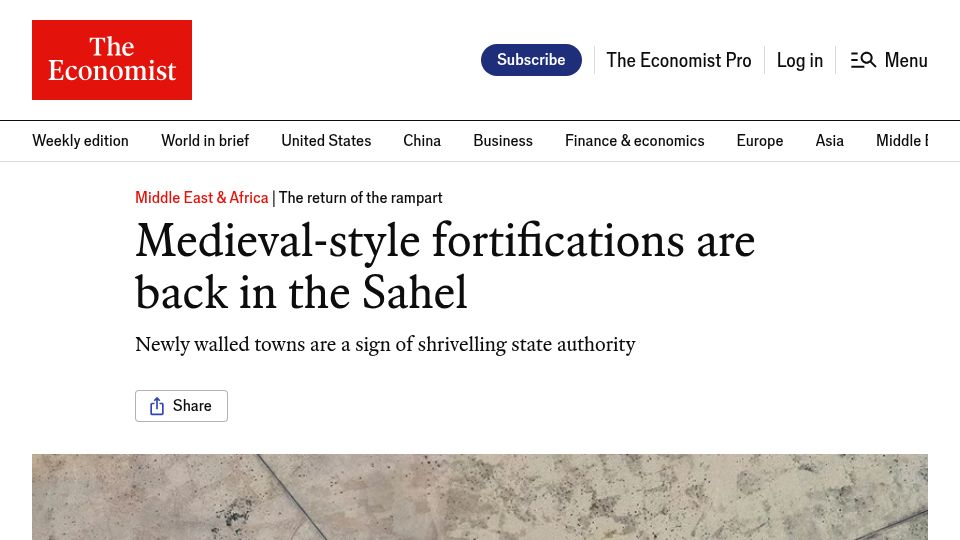 Screenshot of economist.com: Medieval-style fortifications are back in the Sahel