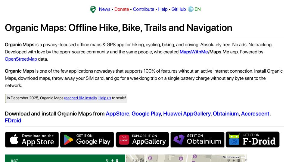 Screenshot of organicmaps.app: Organic Maps