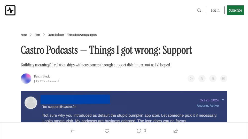 Screenshot of uncommonapps.nyc: Building relationships with customers through support didn't turn out as hoped