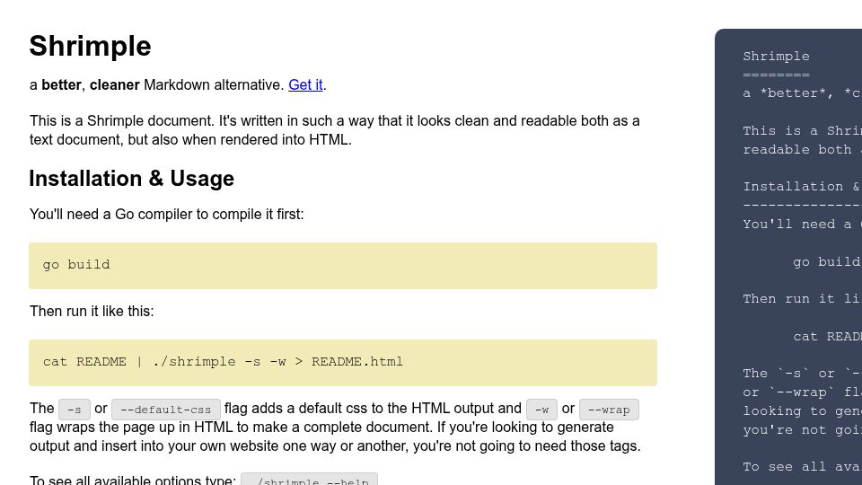 Screenshot of qount25.dev: Shrimple – A Simpler, Nicer Markdown
