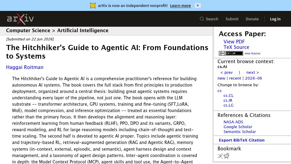 Screenshot of arxiv.org: The Hitchhiker's Guide to Agentic AI