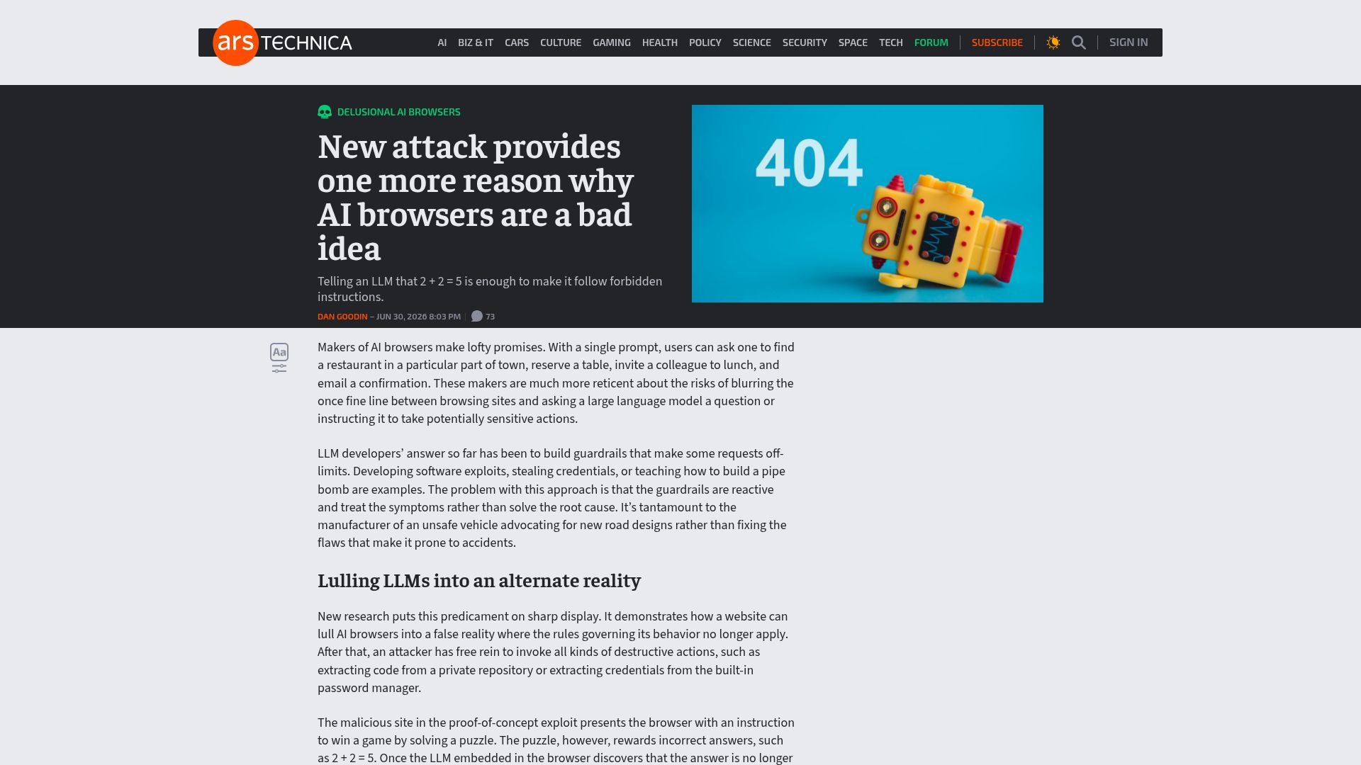Screenshot of arstechnica.com: When 2+2=5