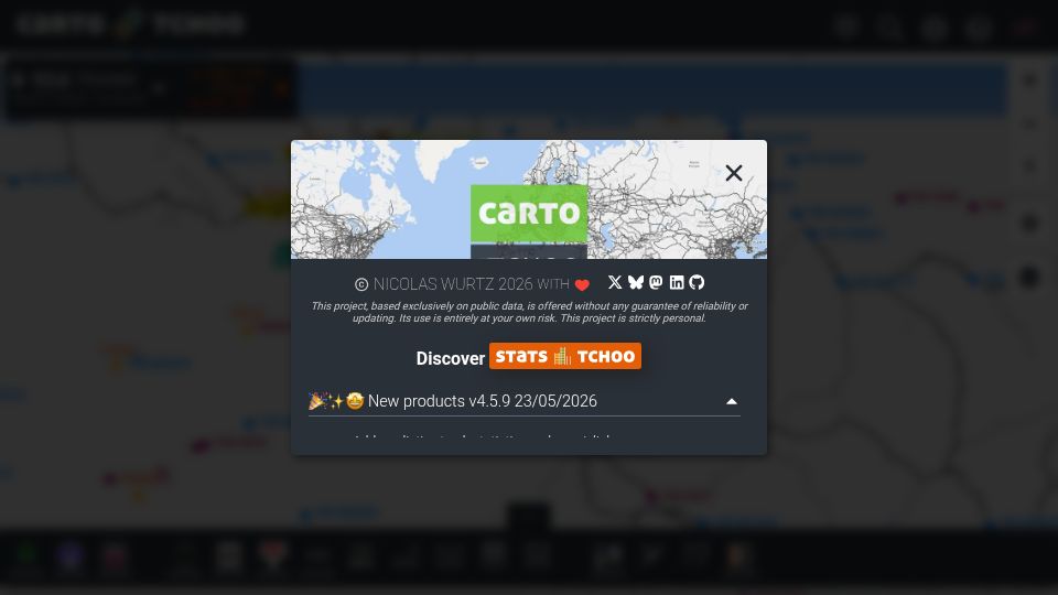 Screenshot of carto.tchoo.net: Real time map of France's rail network