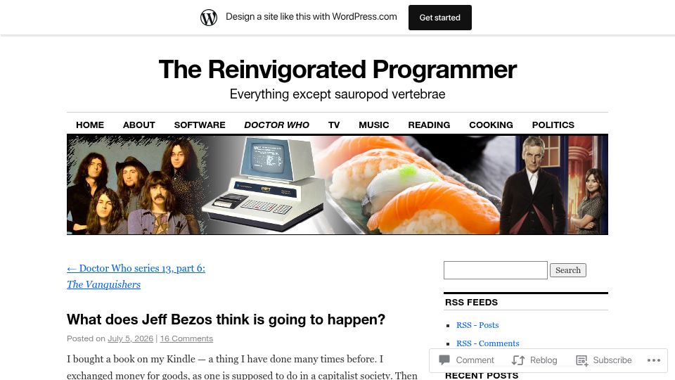 Screenshot of reprog.wordpress.com: What does Jeff Bezos think is going to happen?