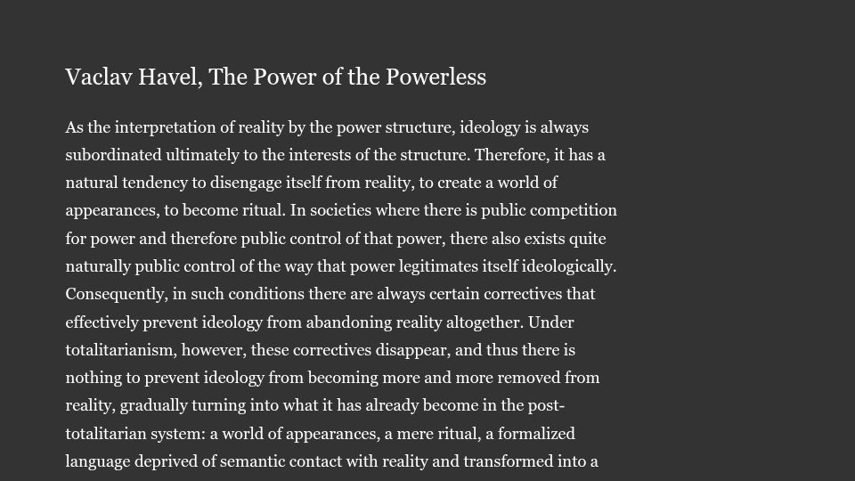 Screenshot of kamprint.com: Vaclav Havel, the Power of the Powerless (1978)
