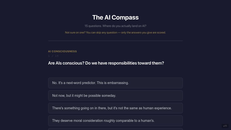 Screenshot of bambamramfan.github.io: The AI Compass Quiz