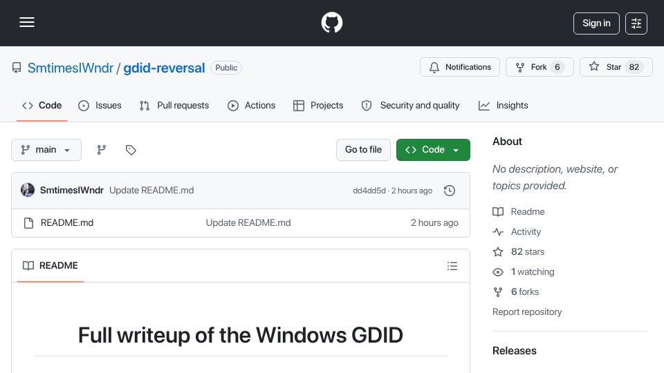 Screenshot of github.com: Full Writeup of the Windows GDID