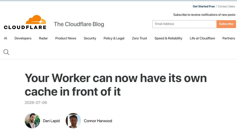 Screenshot of blog.cloudflare.com: Workers Cache