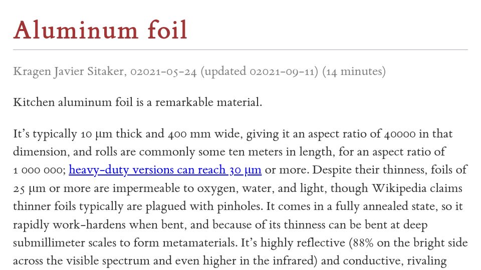 Screenshot of dernocua.github.io: Aluminum foil (2021)
