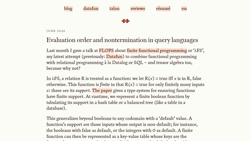 Screenshot of rntz.net: Evaluation order and nontermination in query languages