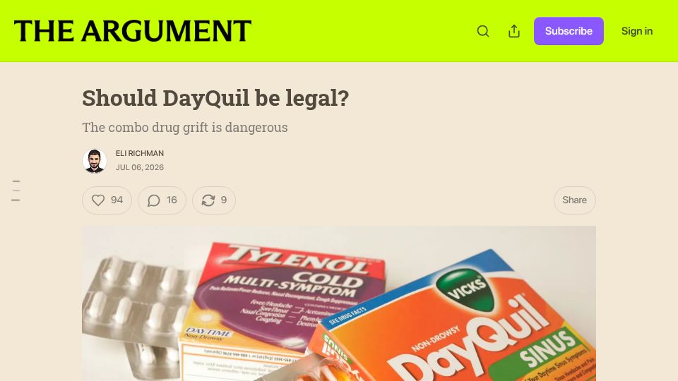 Screenshot of theargumentmag.com: Should DayQuil Be Legal?