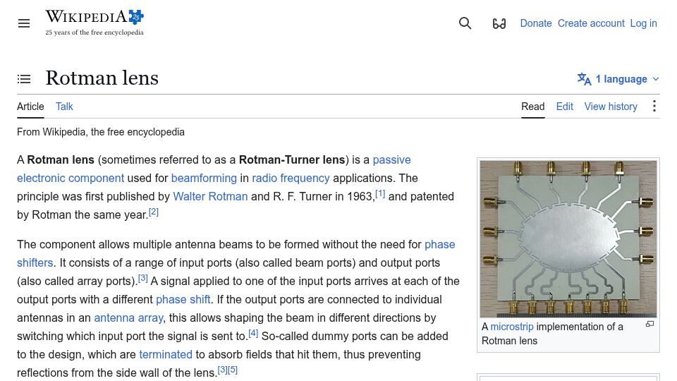 Screenshot of en.wikipedia.org: Rotman Lens