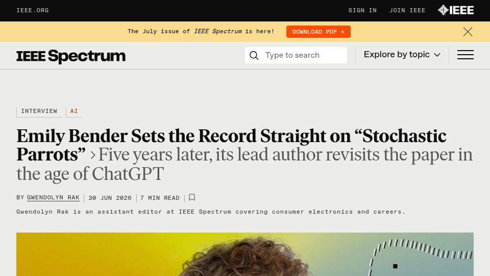 Screenshot of spectrum.ieee.org: What Emily Bender meant by "stochastic parrots"