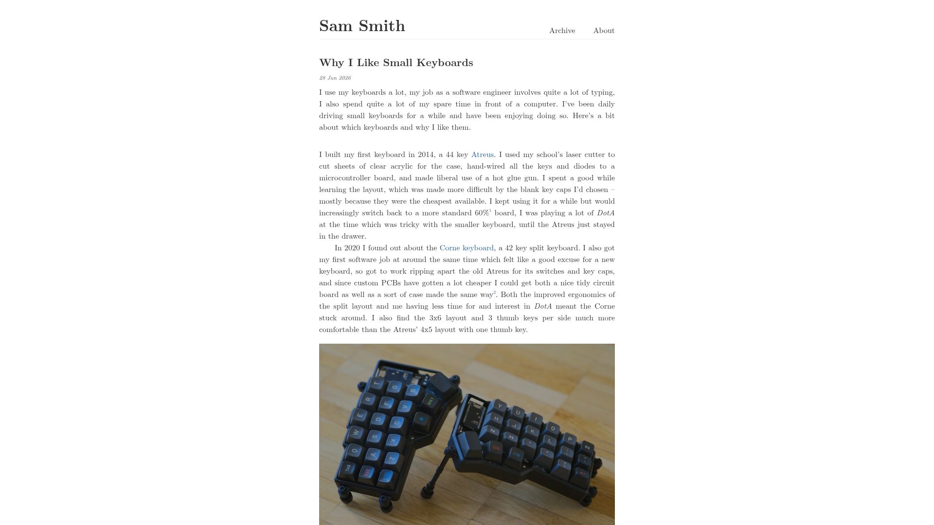 Screenshot of samsm.ch: I Like Small Keyboards