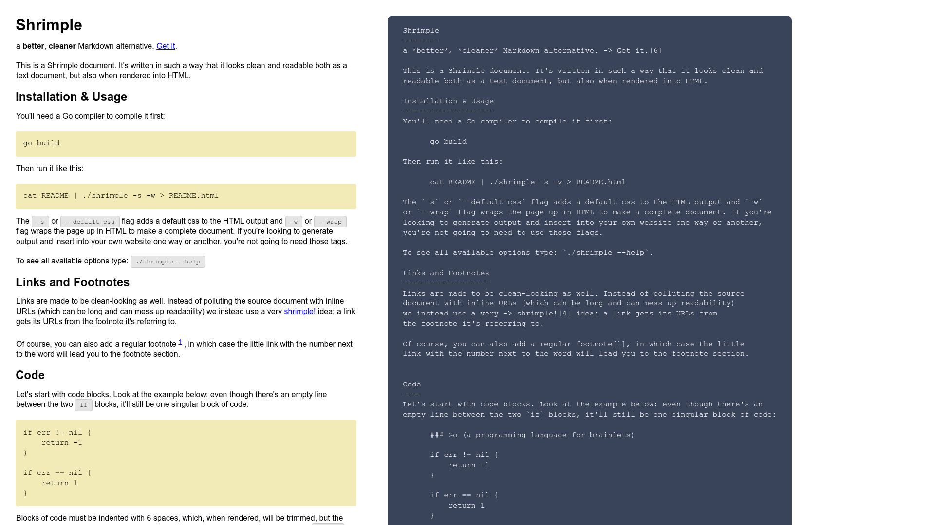 Screenshot of qount25.dev: Shrimple – A Simpler, Nicer Markdown