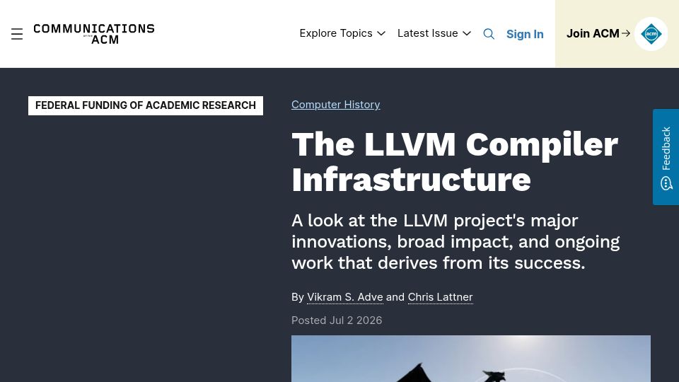 Screenshot of cacm.acm.org: The LLVM Compiler Infrastructure