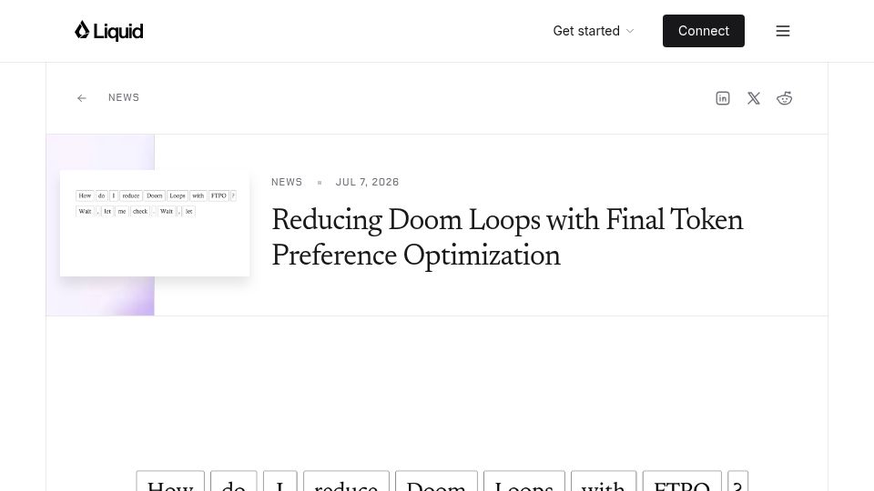 Screenshot of liquid.ai: Reducing Doom Loops with Final Token Preference Optimization