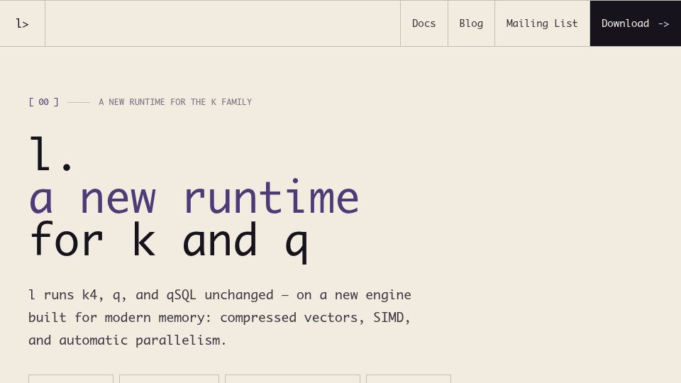 Screenshot of lv1.sh: l: A new runtime for k and q