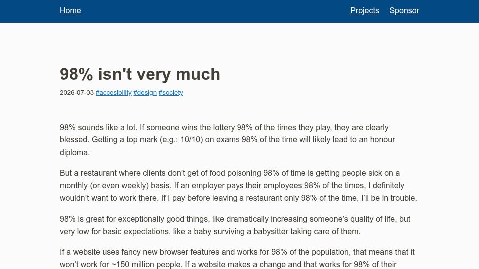 Screenshot of whynothugo.nl: 98% isn't much