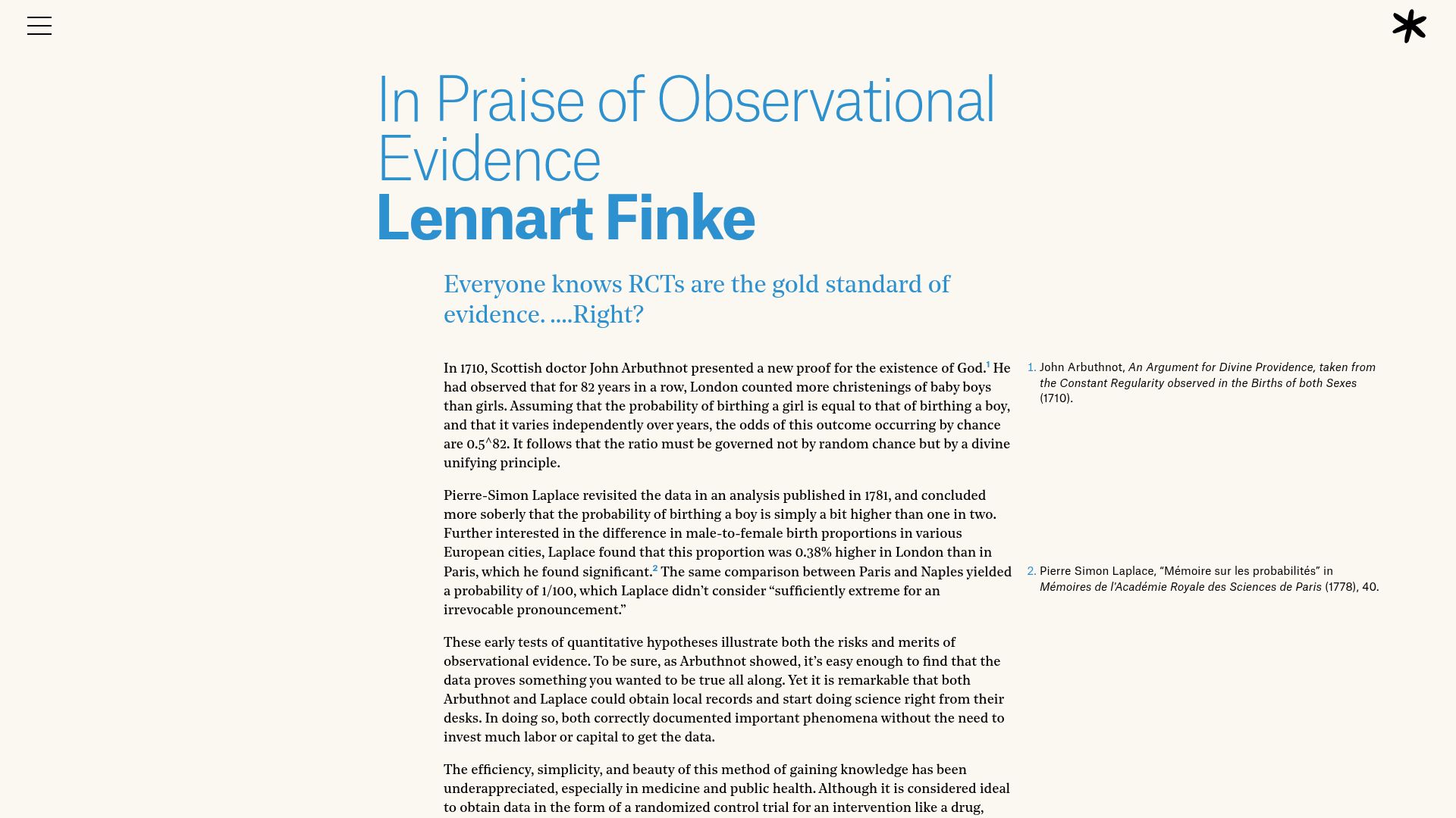Screenshot of asteriskmag.com: In Praise of Observational Evidence