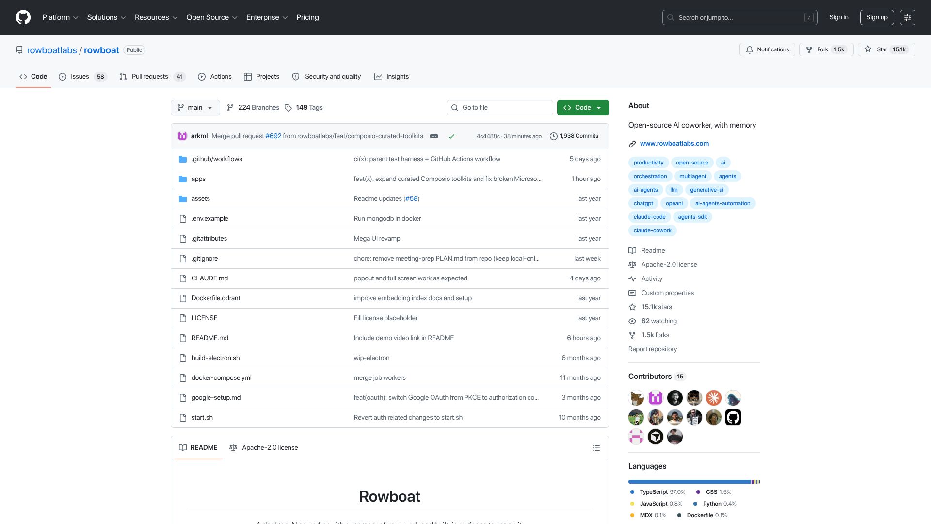 Screenshot of github.com: Show HN: Rowboat – Open-source, local-first alternative to Claude Desktop