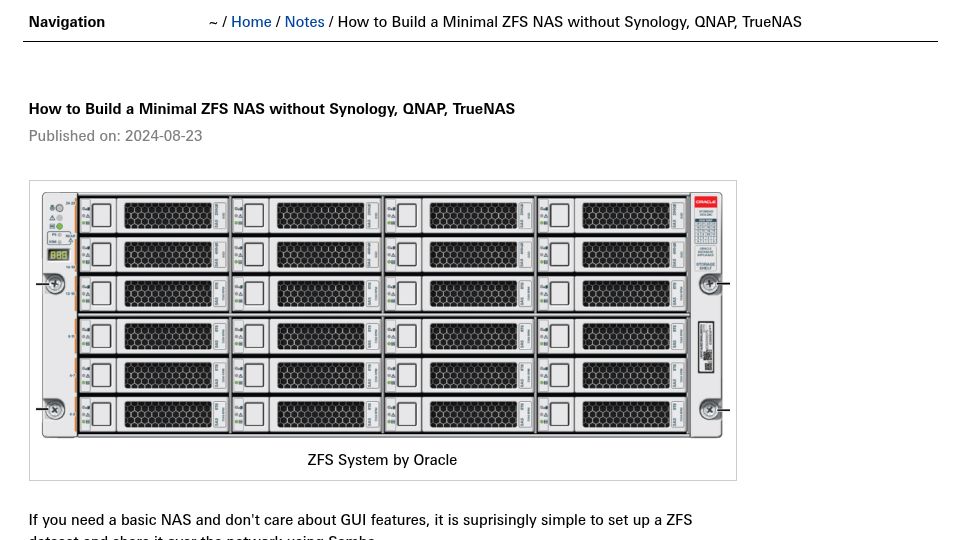 Screenshot of neil.computer: How to Build a Minimal ZFS NAS Without Synology, QNAP, TrueNAS (2024)