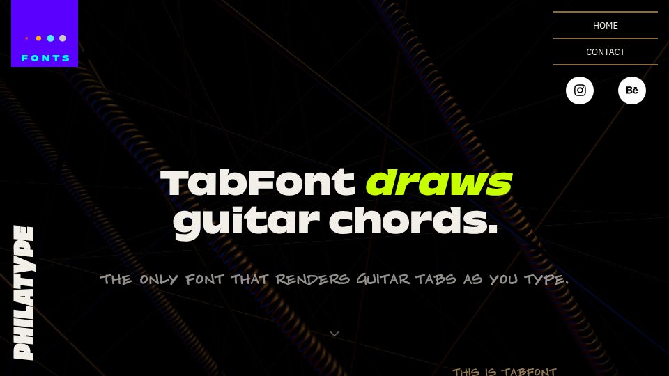 Screenshot of philatype.com: TabFont – guitar tabs rendered as you type