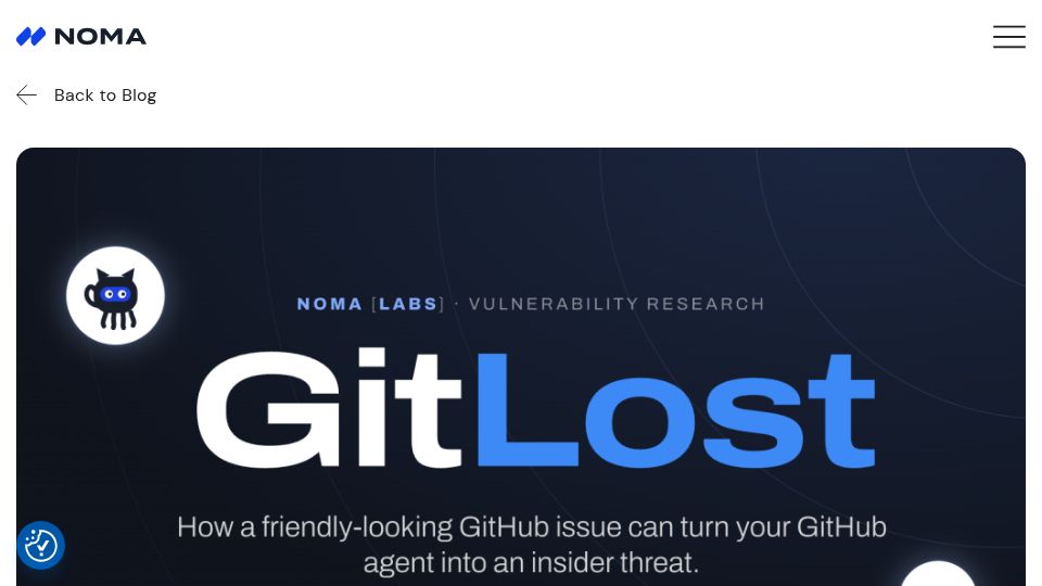 Screenshot of noma.security: GitLost: We Tricked GitHub's AI Agent into Leaking Private Repos