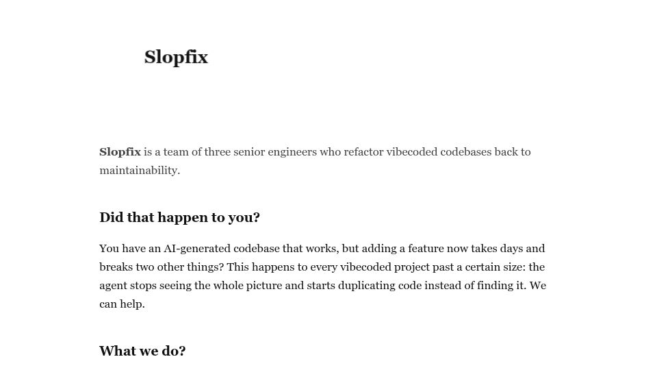 Screenshot of odra.dev: We charge $10k a week to delete AI-generated code