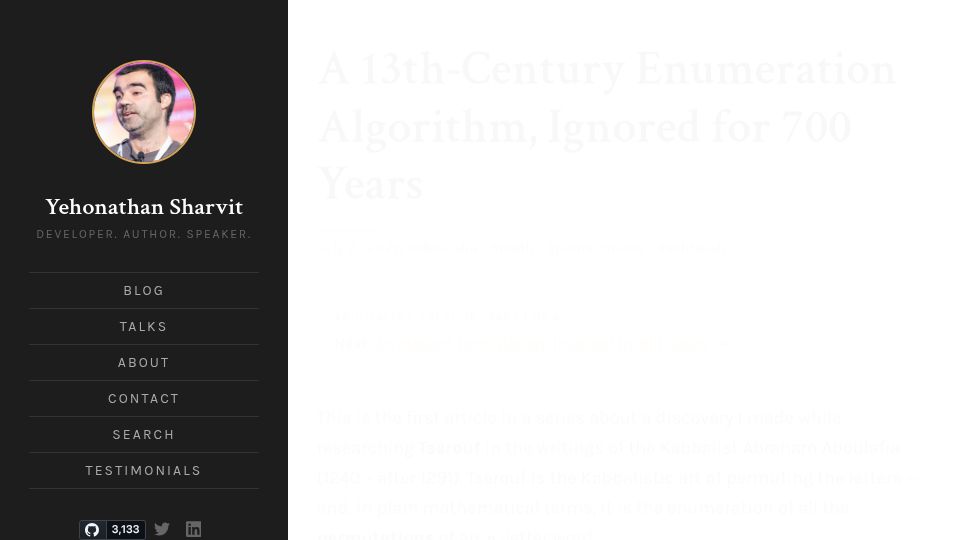 Screenshot of blog.klipse.tech: A 13th-Century Enumeration Algorithm, Ignored for 700 Years